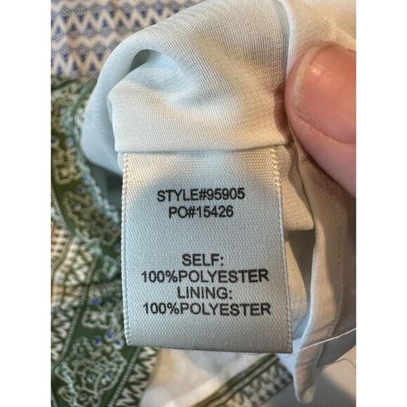 Skies are Blue Blue White Green Print Split Neck Sundress Size XS - Picture 5 of 8